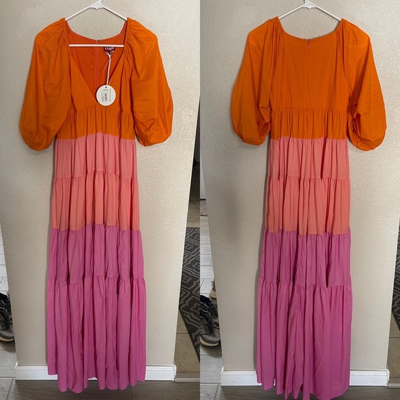 STAUD | NWT!! Pink Meadow Tiered Crepe De Chine Maxi Dress size: XS - Picture 7 of 12